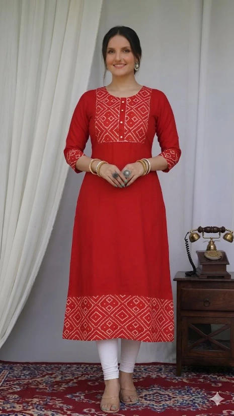 red kurti cotton fabric