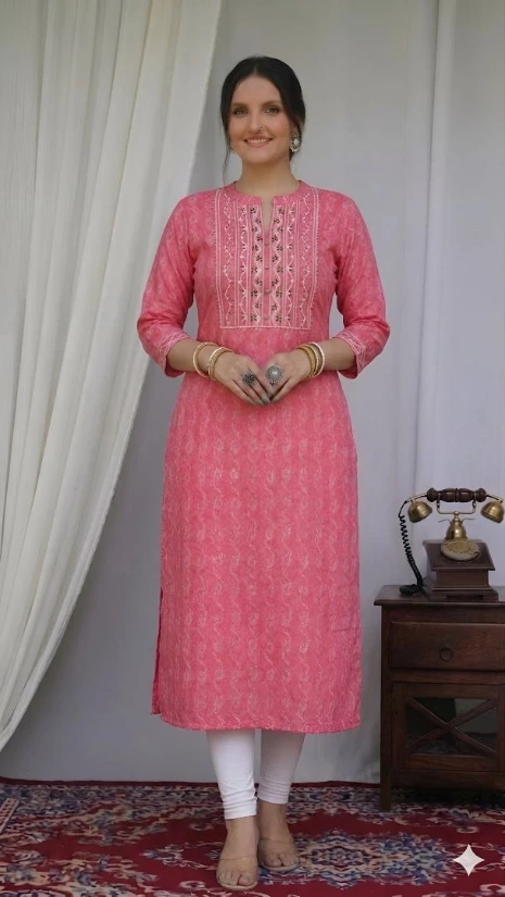 pink cotton fabric kurti
