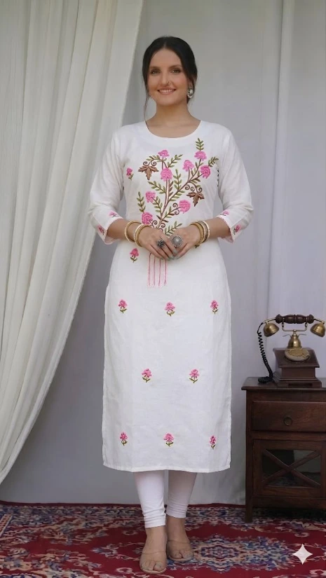 white floral cotton kurti
