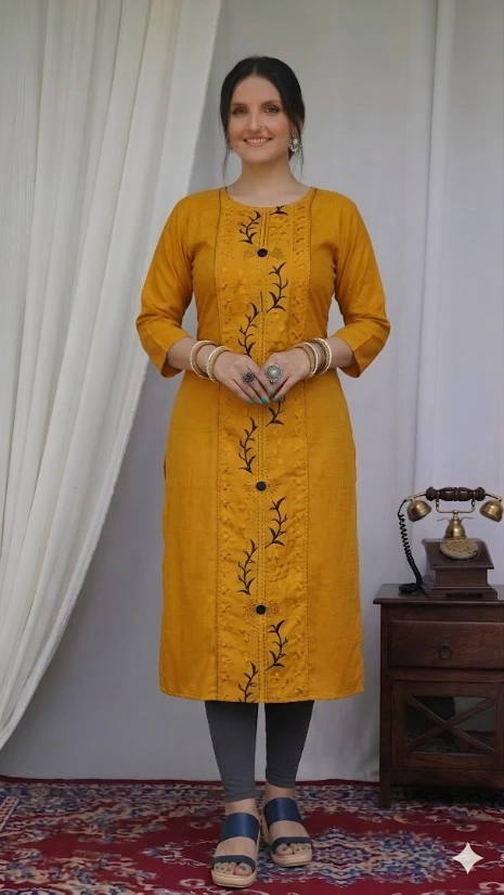 yellow cotton fabric kurti