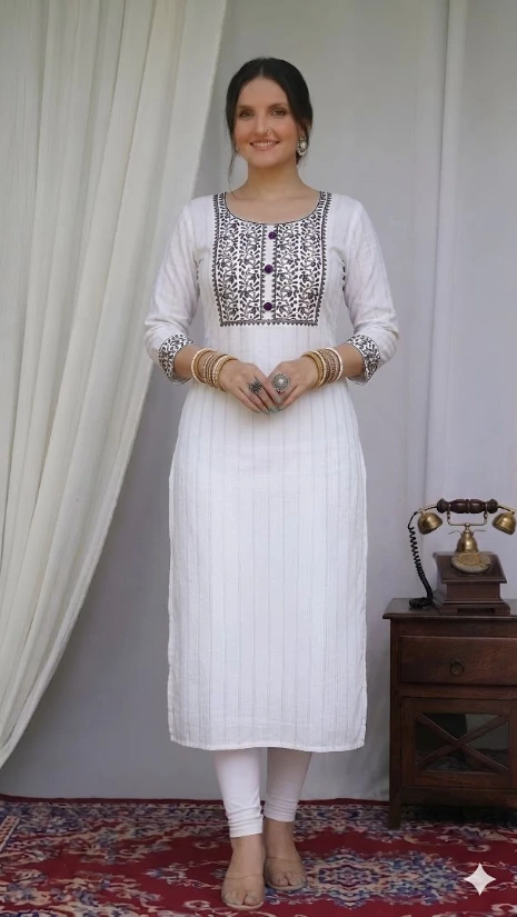 white cotton kurti with black design