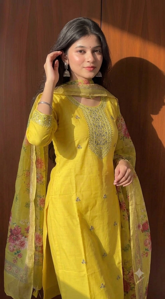 Yellow floral cotton 3 piece