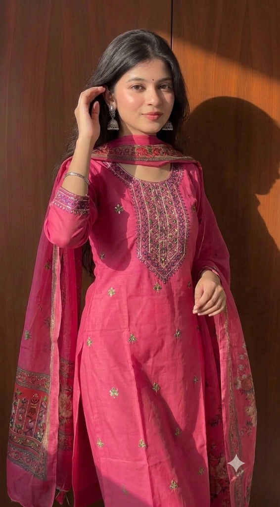 Pink floral 3 piece kurti
