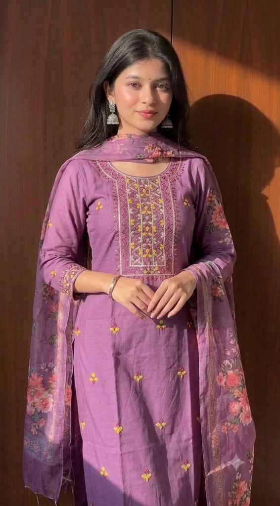 Purple floral 3 piece kurti