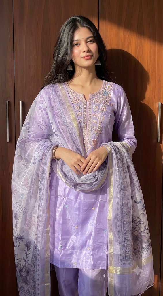 Royal Hand Embroidered Purple 3 Piece Kurti Suit