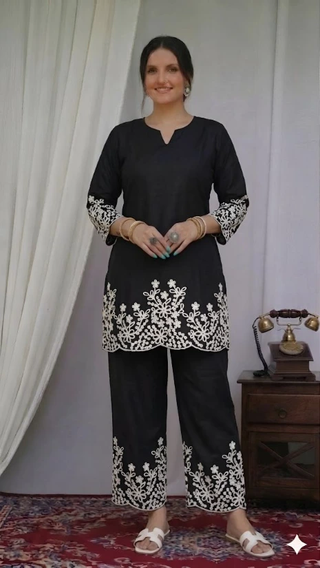 black co ord set cotton fabric