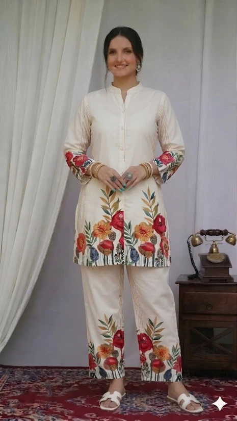 white floral cotton fabric co ord set