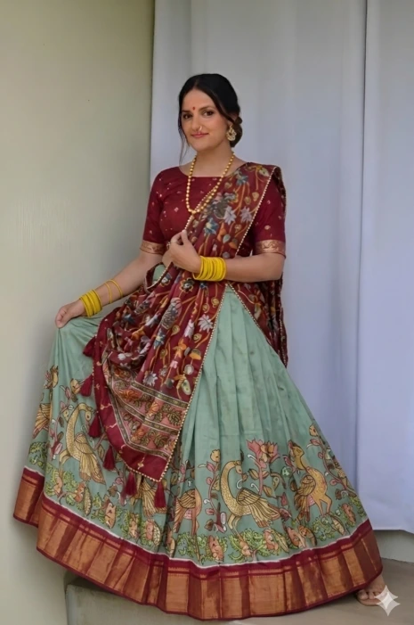 GOPI DRESS red green with golden border