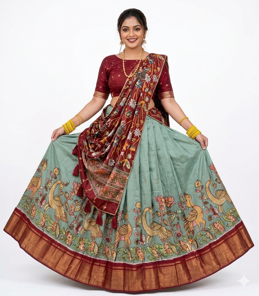 GOPI DRESS red green with golden border