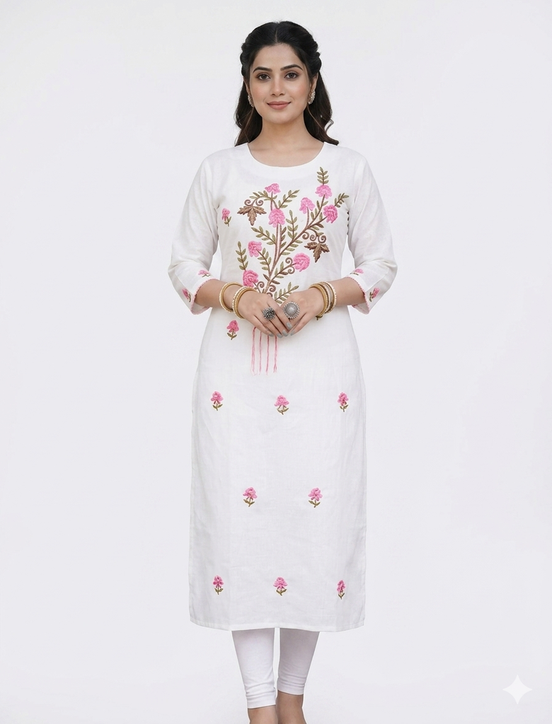 white floral cotton kurti (S)
