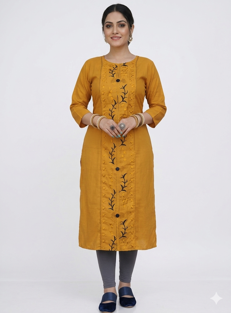 yellow cotton fabric kurti (S)