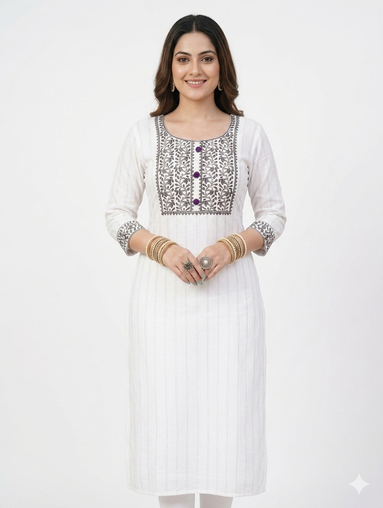 white cotton kurti with black design (S)