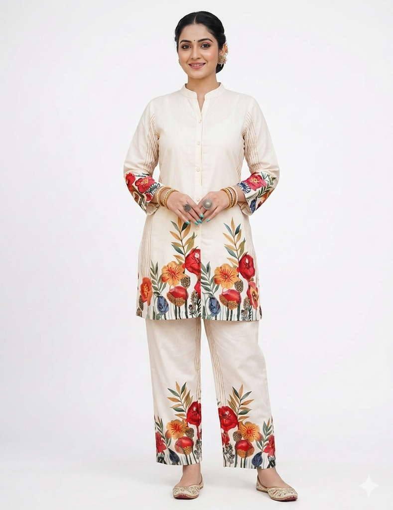 white floral cotton fabric co ord set (S)
